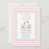 Silly Goose on the Loose Baby Shower Pink Gingham  招待状 (正面)