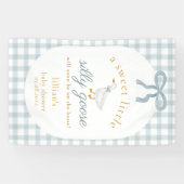 Silly Goose On The Loose Blue Gingham Baby Shower 横断幕 (横)