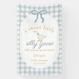 Silly Goose On The Loose Blue Gingham Baby Shower 横断幕
