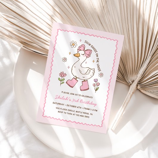 Silly Goose on the Loose Pink Bow Floral 招待状
