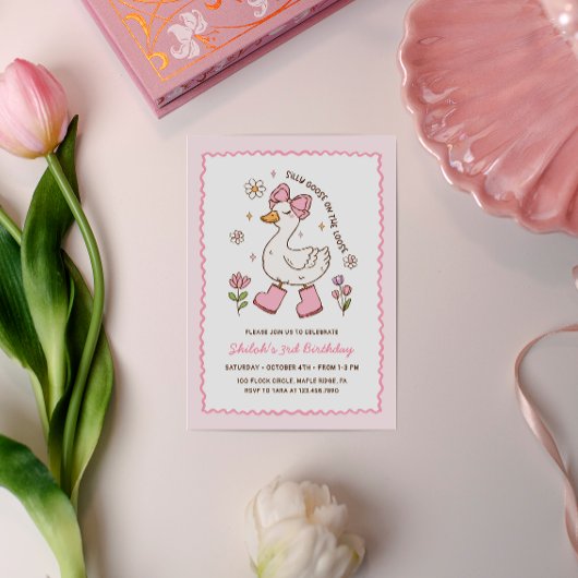 Silly Goose on the Loose Pink Bow Floral 招待状