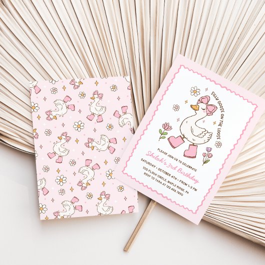 Silly Goose on the Loose Pink Bow Floral 招待状