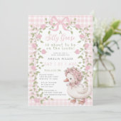 Silly Goose On the Loose Pink Gingham Baby Shower 招待状 (スタンド正面)