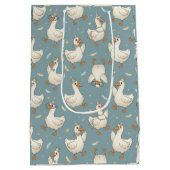 Silly Goose Party – Blue Background with Feathers ミディアムペーパーバッグ (裏面)