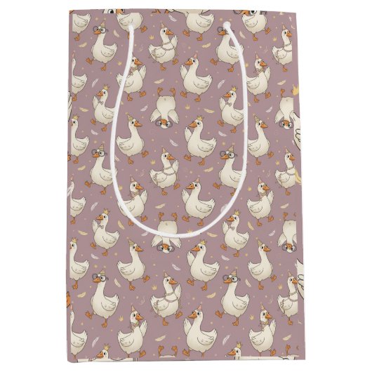 Silly Goose Party – Quirky Birthday Design ミディアムペーパーバッグ (正面)