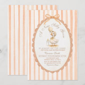 Silly Goose Peach Stripes & Bow Farm Animal Invite 招待状 (正面/裏面)