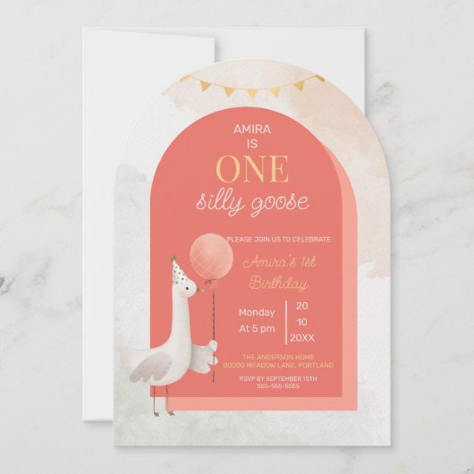 Silly Goose Personalized First Birthday Invitation 招待状 (正面)