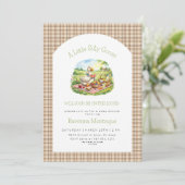 Silly Goose Picnic Brown Gingham Baby Shower 招待状 (スタンド正面)