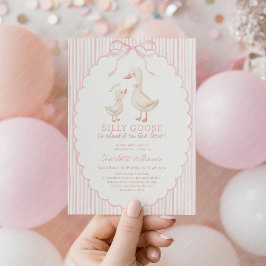 Silly Goose Pink Baby Girl Shower 招待状