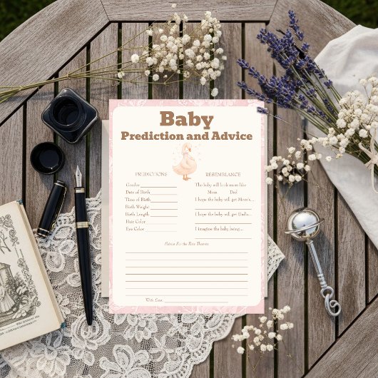 Silly Goose Pink Baby Predictions & Advice Card 招待状