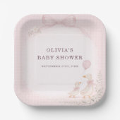 Silly Goose Pink Baby Shower Party ペーパープレート (正面)