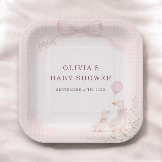 Silly Goose Pink Baby Shower Party ペーパープレート