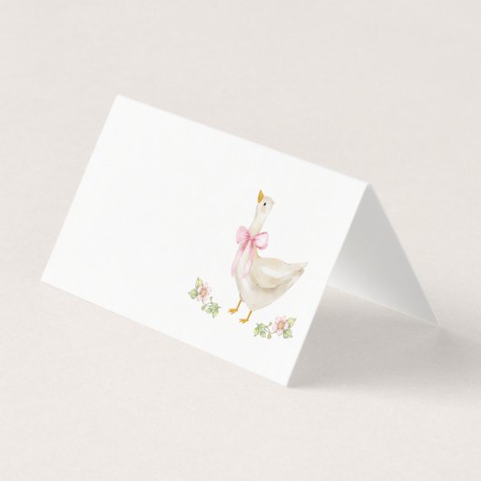 Silly Goose Pink Bow Baby Shower Place Cards (正面)