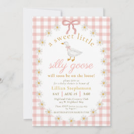 Silly Goose Pink Bow Daisy Gingham Baby Shower 招待状