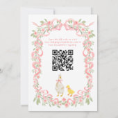Silly Goose Pink Bow Floral QR Code Baby Shower 招待状 (裏面)