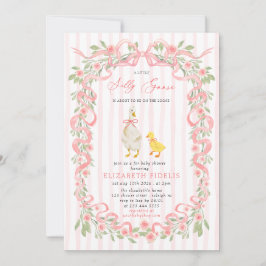 Silly Goose Pink Bow Floral QR Code Baby Shower 招待状