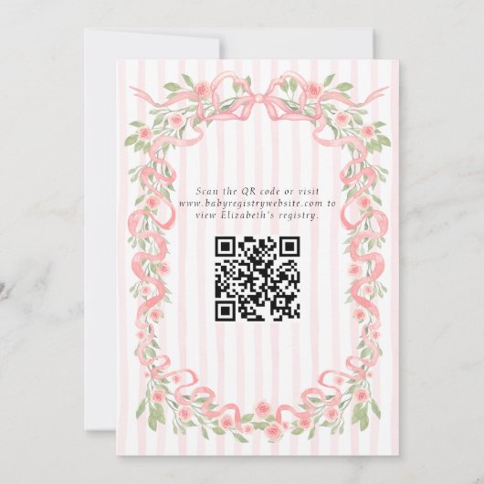  Silly Goose Pink Bow Floral QR Code Baby Shower  招待状 (裏面)