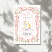  Silly Goose Pink Bow Floral QR Code Baby Shower  招待状