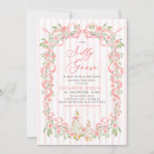  Silly Goose  Pink Bow Floral Roses Baby Shower 招待状 (正面)