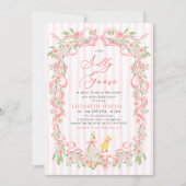  Silly Goose  Pink Bow Floral Roses Baby Shower 招待状 (正面)