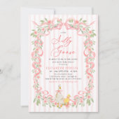 Silly Goose Pink Bow Floral Roses Baby Shower 招待状 (正面)