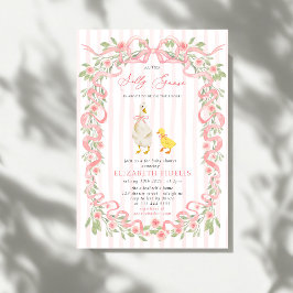 Silly Goose Pink Bow Floral Roses Baby Shower 招待状