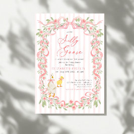 Silly Goose Pink Bow Floral Roses Baby Shower 招待状