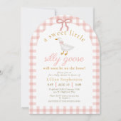 Silly Goose Pink Bow Gingham Baby Shower Arch 招待状 (正面)