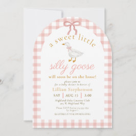 Silly Goose Pink Bow Gingham Baby Shower Arch 招待状