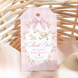 Silly Goose Pink Bow Gingham Baby Shower Thank you ギフトタグ