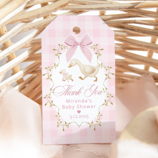 Silly Goose Pink Bow Gingham Baby Shower Thank you ギフトタグ