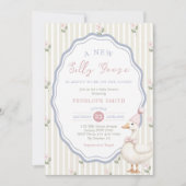 Silly Goose Pink Bow Girl Baby Shower 招待状 (正面)