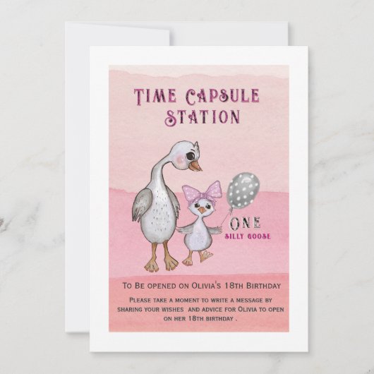 Silly Goose & Pink Bow | Time Capsule Station Sign 招待状 (正面)