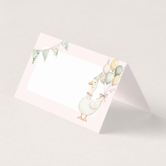 Silly Goose Pink floral Birthday party place card (正面)