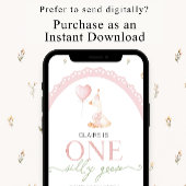 Silly Goose Pink Floral First Birthday 招待状