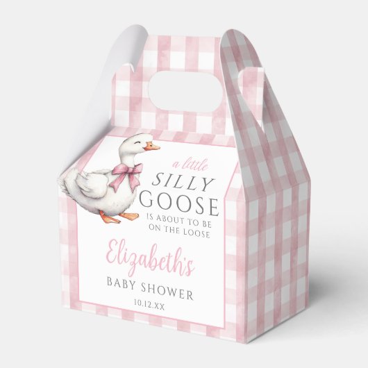 Silly Goose Pink Gingham Baby Shower フェイバーボックス (正面サイド)