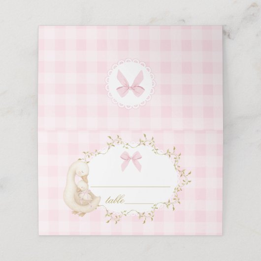 Silly Goose Pink Gingham baby shower プレイスカード (外部開封)
