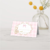 Silly Goose Pink Gingham baby shower プレイスカード (正面)