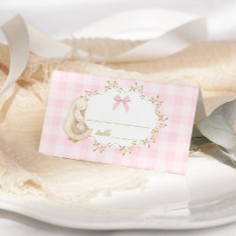 Silly Goose Pink Gingham baby shower プレイスカード