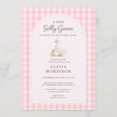 Silly Goose Pink Gingham Baby Shower 招待状 (正面)