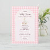 Silly Goose Pink Gingham Baby Shower 招待状 (スタンド正面)