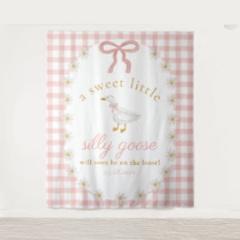 Silly Goose Pink Gingham Baby Shower Backdrop タペストリー
