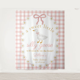Silly Goose Pink Gingham Baby Shower Backdrop タペストリー