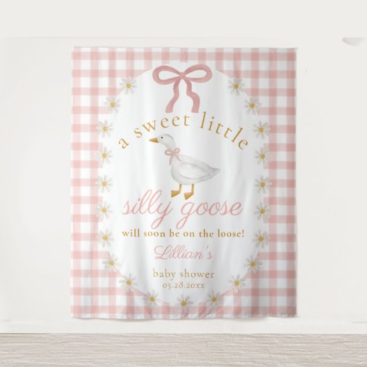Silly Goose Pink Gingham Baby Shower Backdrop タペストリー (正面)