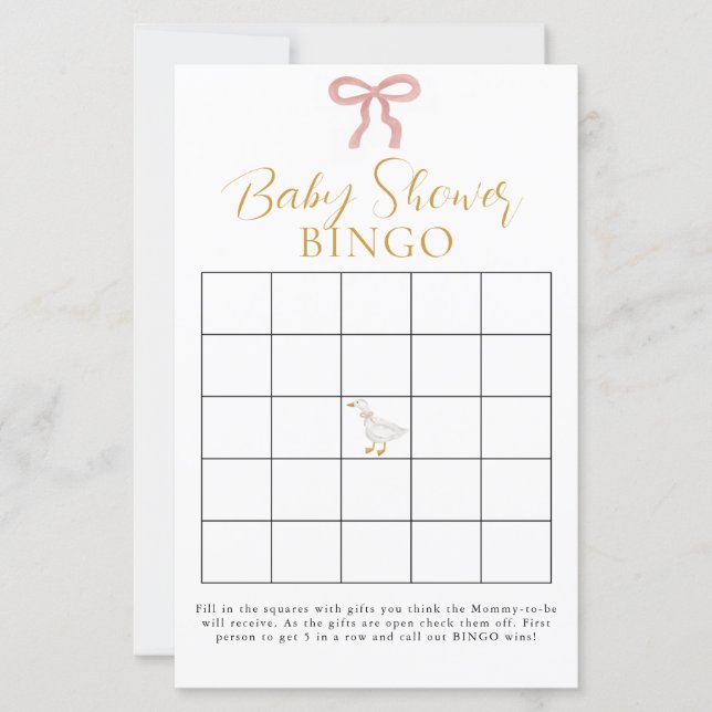 Silly Goose Pink Gingham Baby Shower Bingo (正面)
