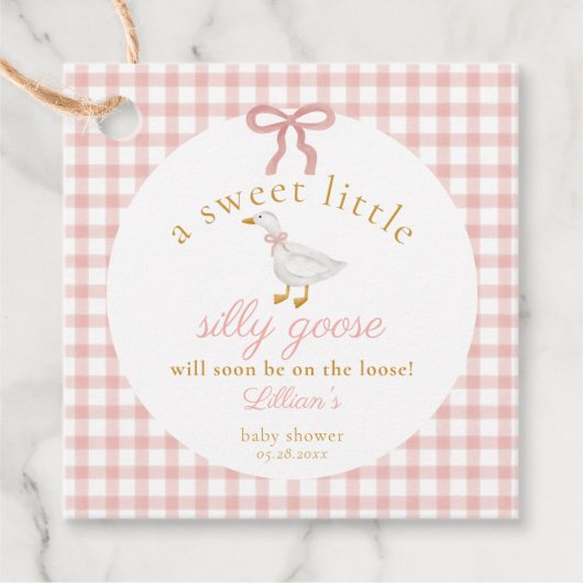 Silly Goose Pink Gingham Baby Shower Favor フェイバータグ (正面)