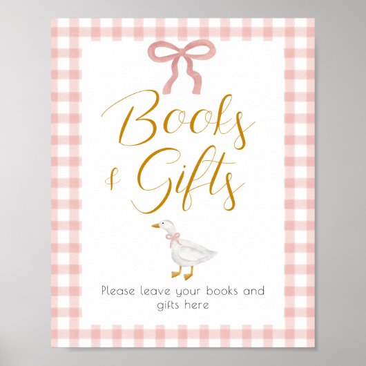Silly Goose Pink Gingham Baby Shower Gift Table ポスター (正面)
