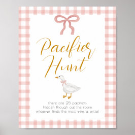 Silly Goose Pink Gingham Baby Shower Pacifier Hunt ポスター