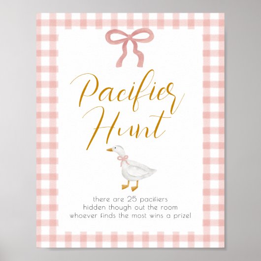 Silly Goose Pink Gingham Baby Shower Pacifier Hunt ポスター (正面)