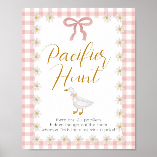 Silly Goose Pink Gingham Baby Shower Pacifier Hunt ポスター (正面)